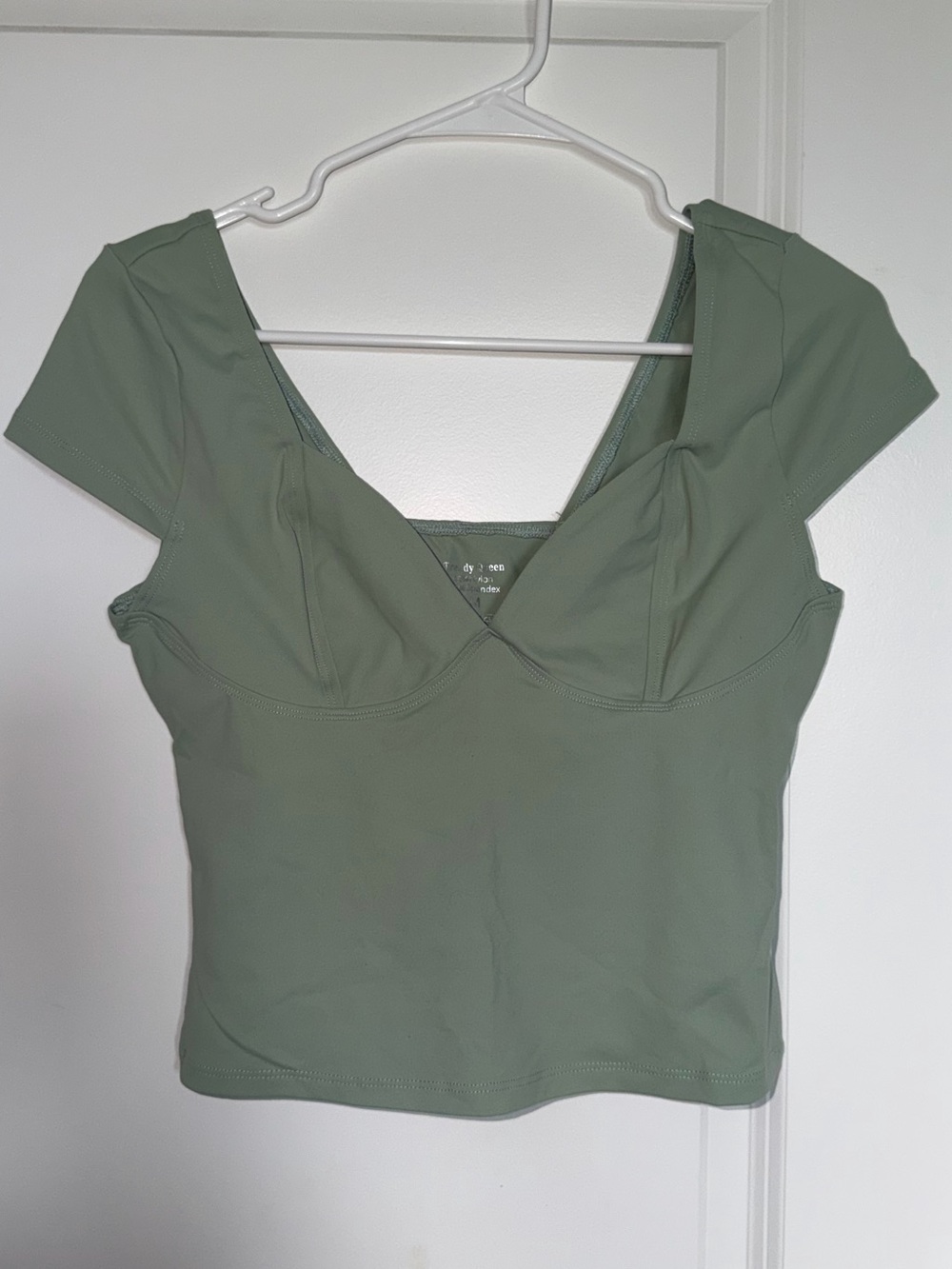 Sage Green V-Neck Cap Sleeve Crop Top